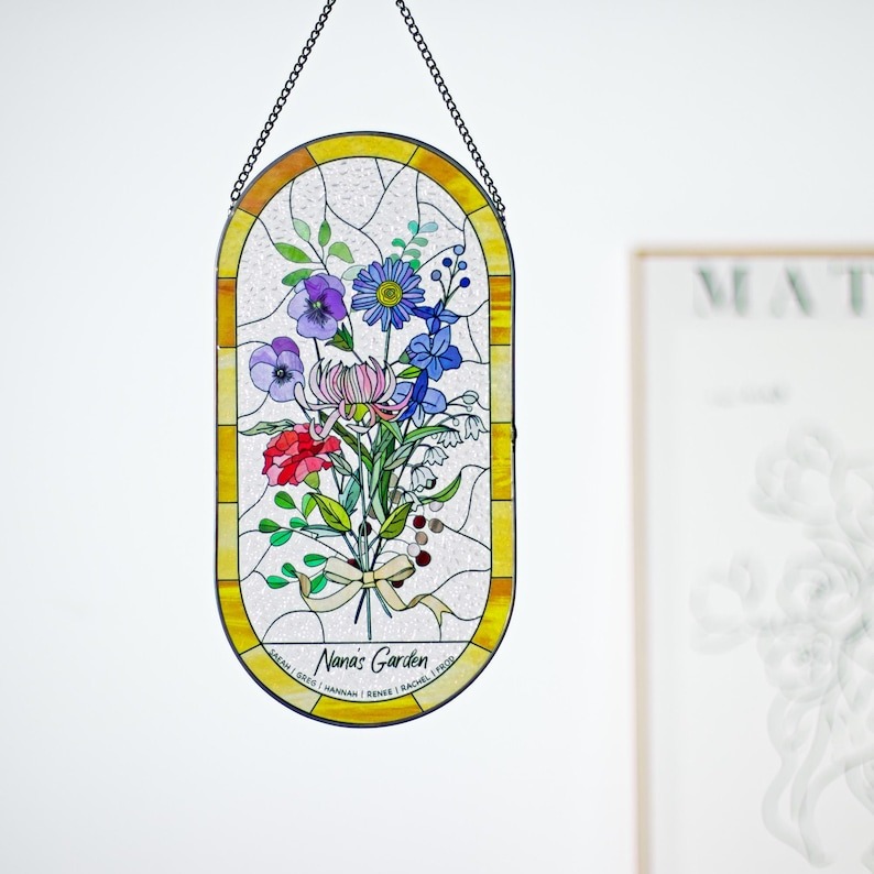 Personalized Stained Glass Window Hangings Personalized Birth Flower Gift Mothers Day Christmas Gift  FHC51141