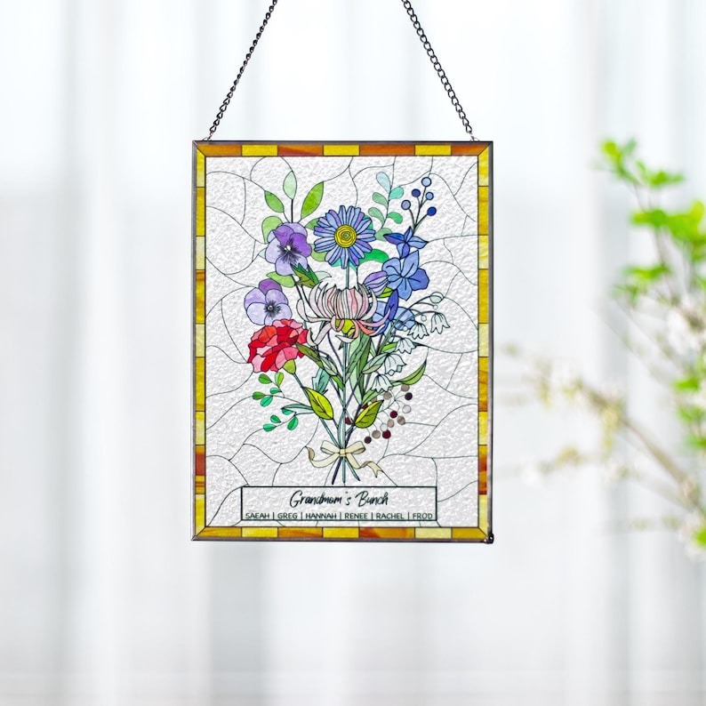 Personalized Stained Glass Window Hangings Personalized Birth Flower Gift Mothers Day Christmas Gift  FHC51141