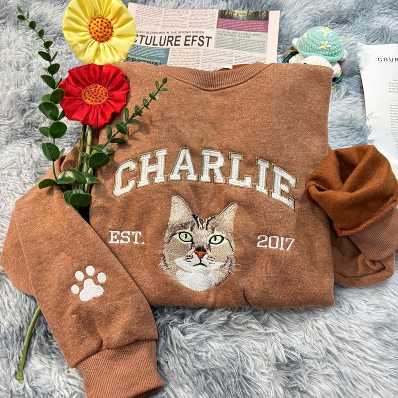 Personalized Embroidered Sweatshirt with Pets Name, Custom Dog Face Hoodie