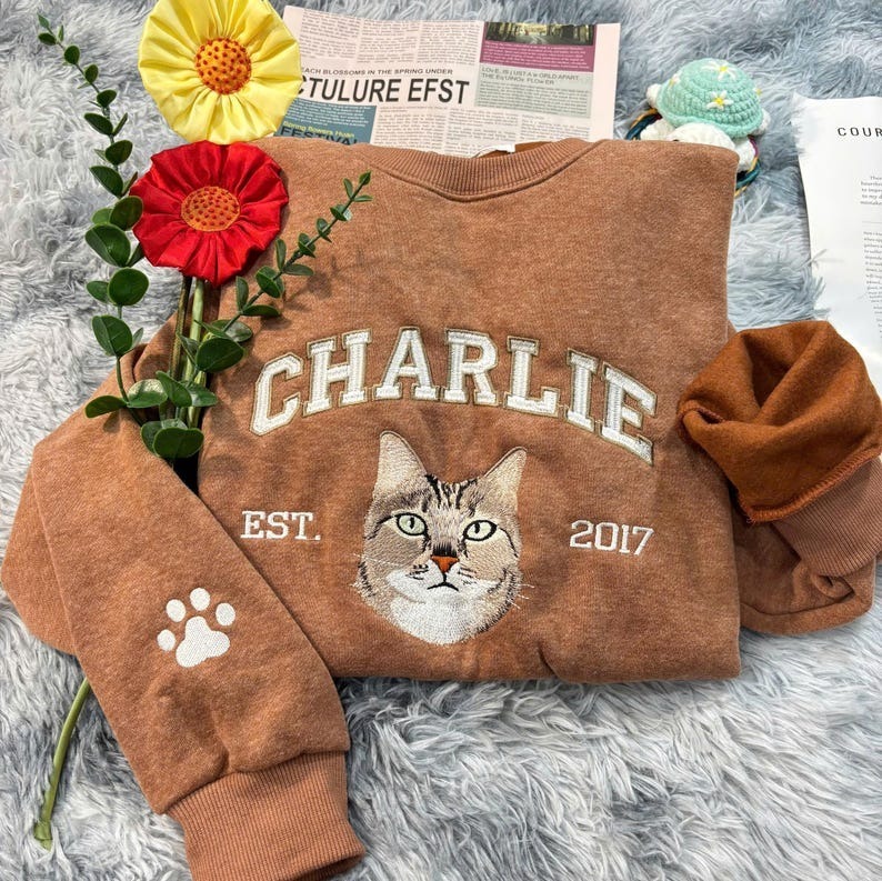 Personalized Embroidered Sweatshirt with Pets Name, Custom Dog Face Hoodie