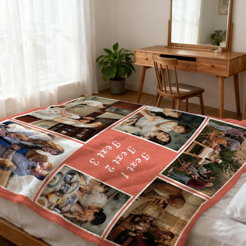Personalized Photo Collage Blankets for Adults with Text Christmas Gift