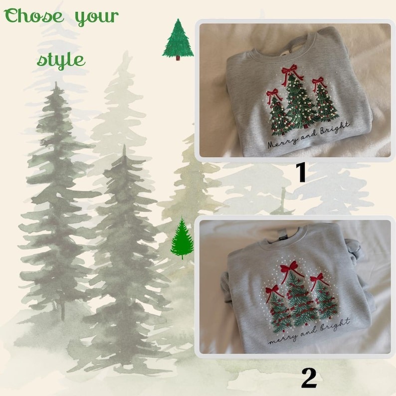 Merry and Bright Embroidered sweatshirts Christmas Tree Sweater HCMD0368