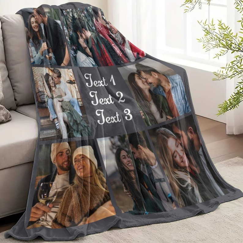 Personalized Photo Collage Blankets for Adults with Text Christmas Gift