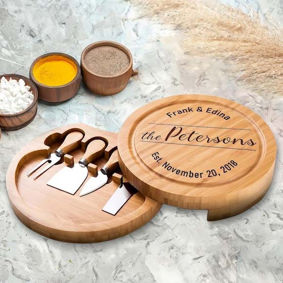 Round Personalized Charcuterie Board Set/4pcs Cheese Board And Knife Set FHC51119