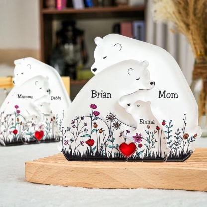 Personalized Crystals Bear Family Puzzle With Kids Name Gifts for Mom or Family FHC51089