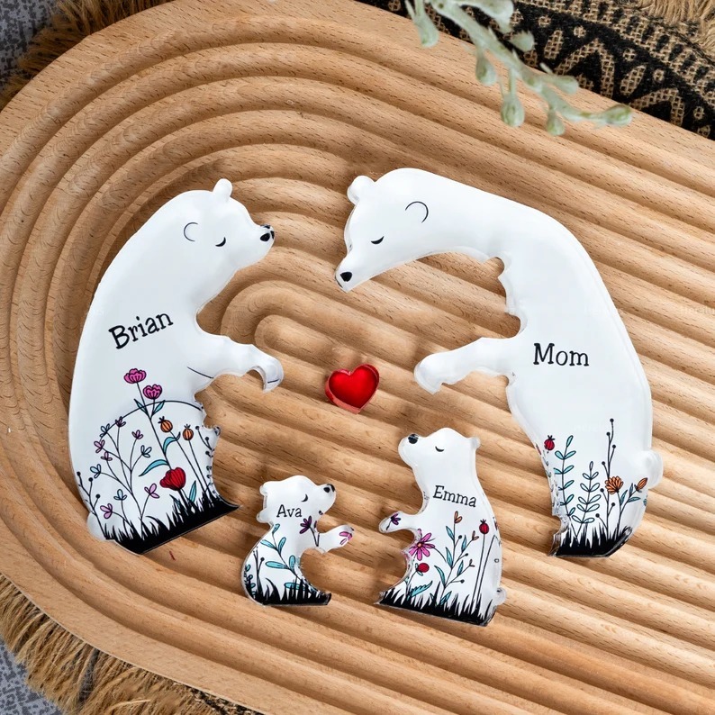 Personalized Crystals Bear Family Puzzle With Kids Name Gifts for Mom or Family FHC51089