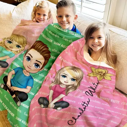 Personalized Multicolor Cute Cartoon Birth Flower Soft Throw Blanket with Name Birthday Christmas Gift for Boys Girls