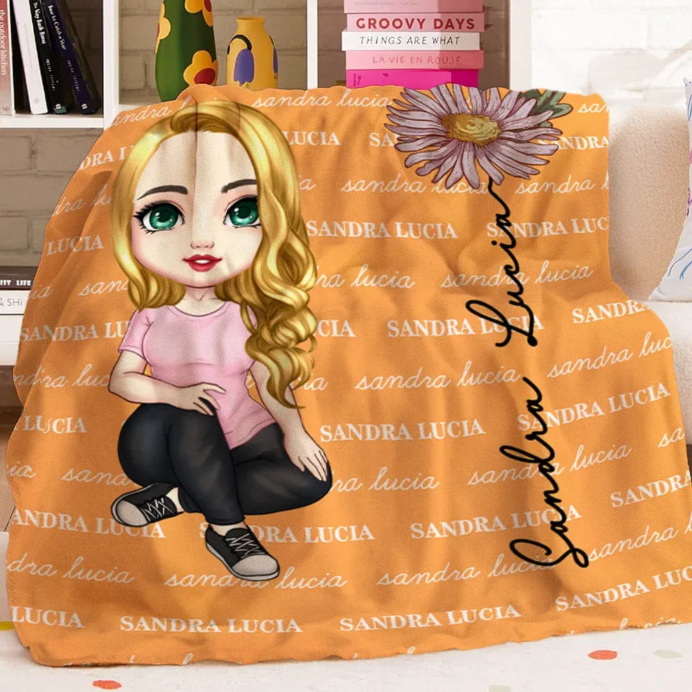 Personalized Multicolor Cute Cartoon Birth Flower Soft Throw Blanket with Name Birthday Christmas Gift for Boys Girls