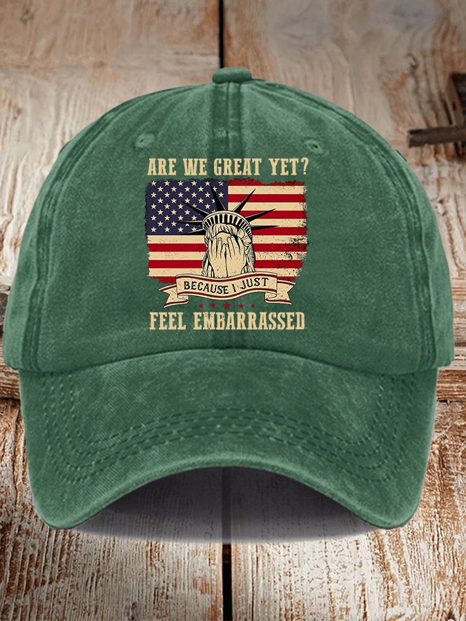 Unisex Distressed Washed Cotton Are We Great Yet? Print Hat