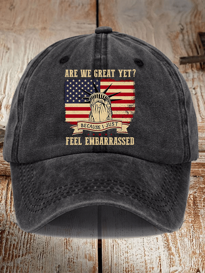 Unisex Distressed Washed Cotton Are We Great Yet? Print Hat