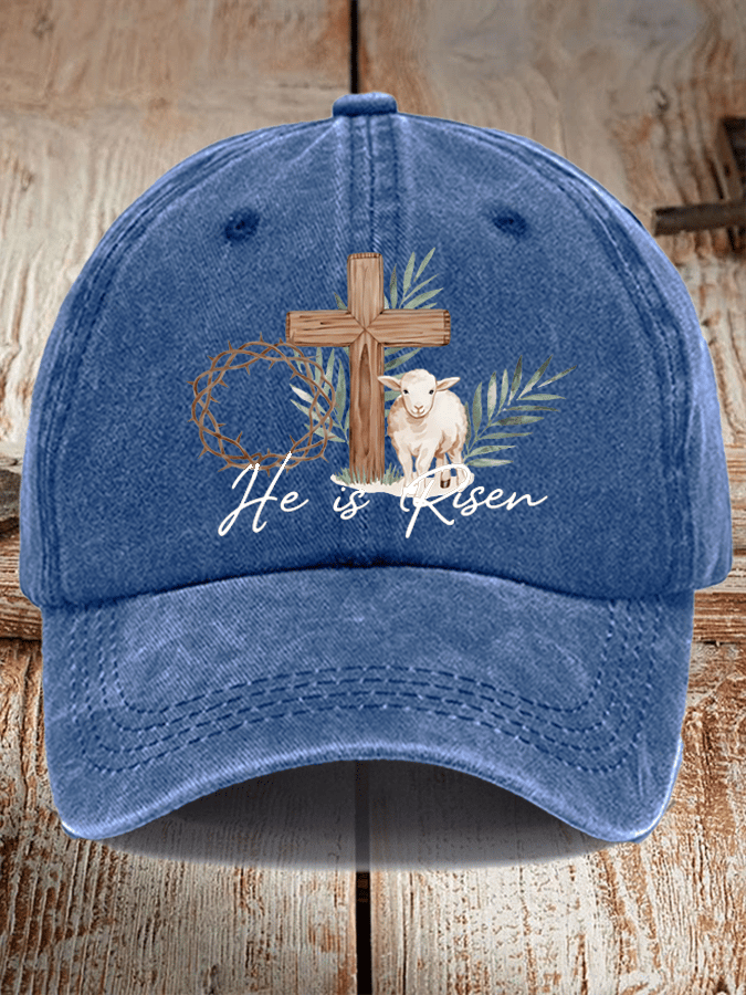 Unisex Distressed Washed Cotton He Is Risen Hat