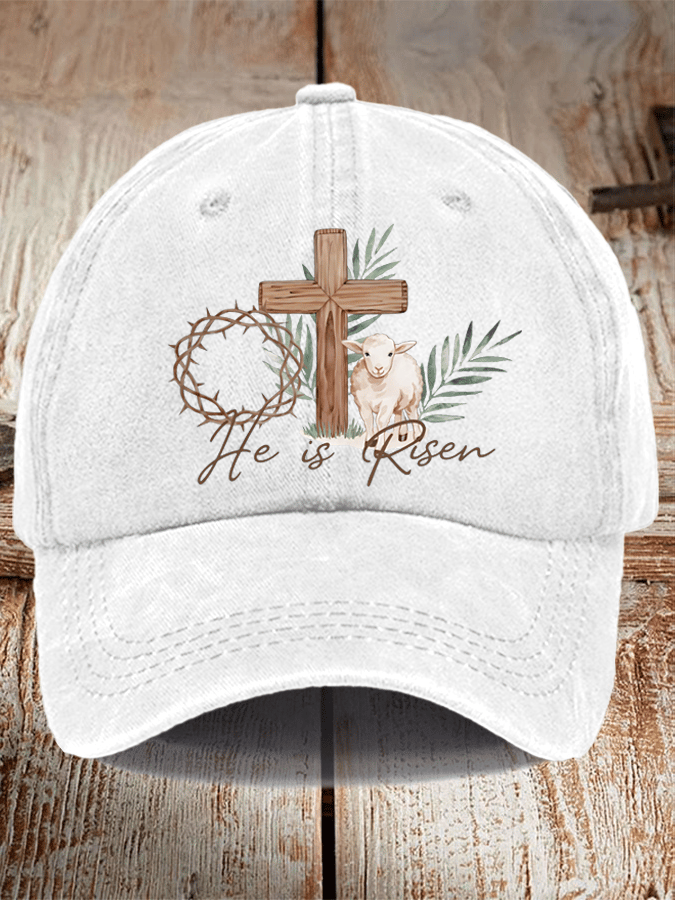 Unisex Distressed Washed Cotton He Is Risen Hat