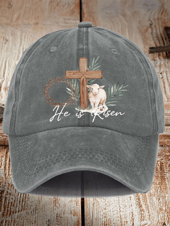 Unisex Distressed Washed Cotton He Is Risen Hat