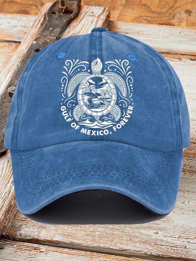 Retro Gulf Of Mexico Forever Sea Turtle Printed Baseball Cap