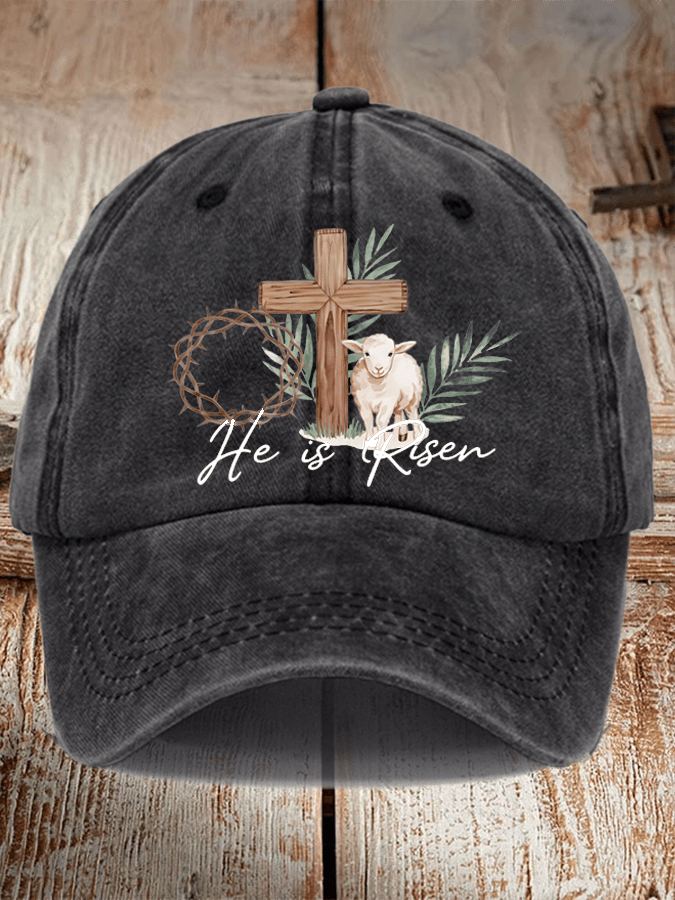 Unisex Distressed Washed Cotton He Is Risen Hat