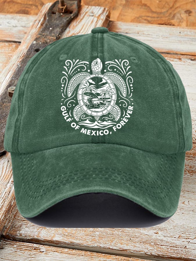 Retro Gulf Of Mexico Forever Sea Turtle Printed Baseball Cap