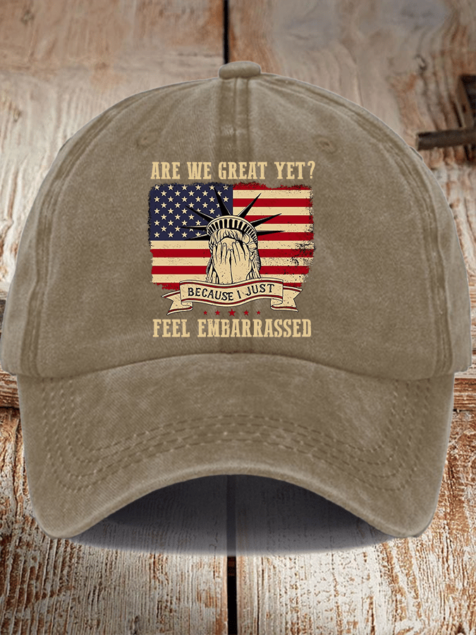 Unisex Distressed Washed Cotton Are We Great Yet? Print Hat