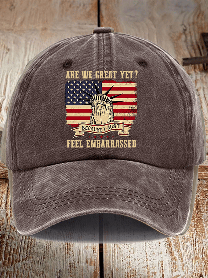 Unisex Distressed Washed Cotton Are We Great Yet? Print Hat
