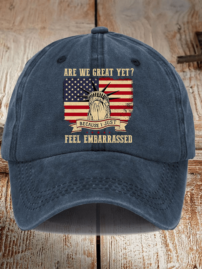 Unisex Distressed Washed Cotton Are We Great Yet? Print Hat