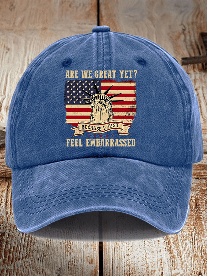 Unisex Distressed Washed Cotton Are We Great Yet? Print Hat