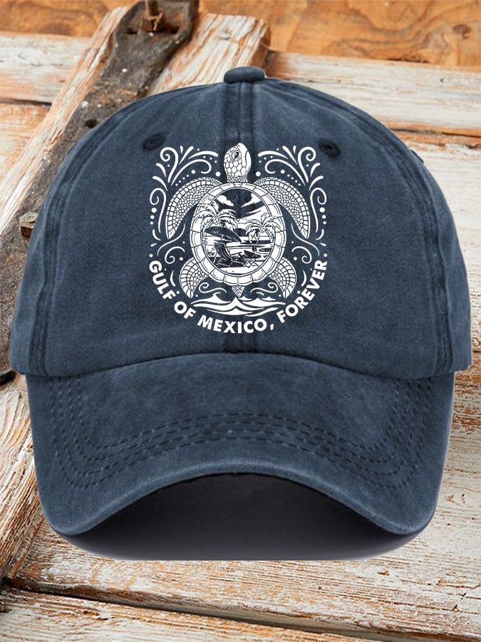 Retro Gulf Of Mexico Forever Sea Turtle Printed Baseball Cap