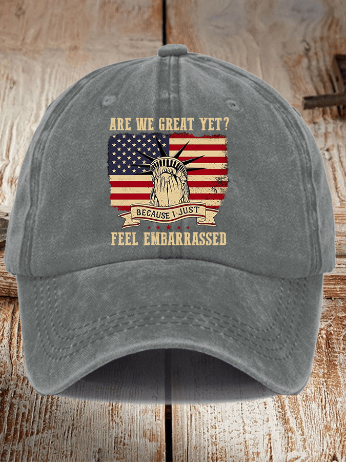 Unisex Distressed Washed Cotton Are We Great Yet? Print Hat