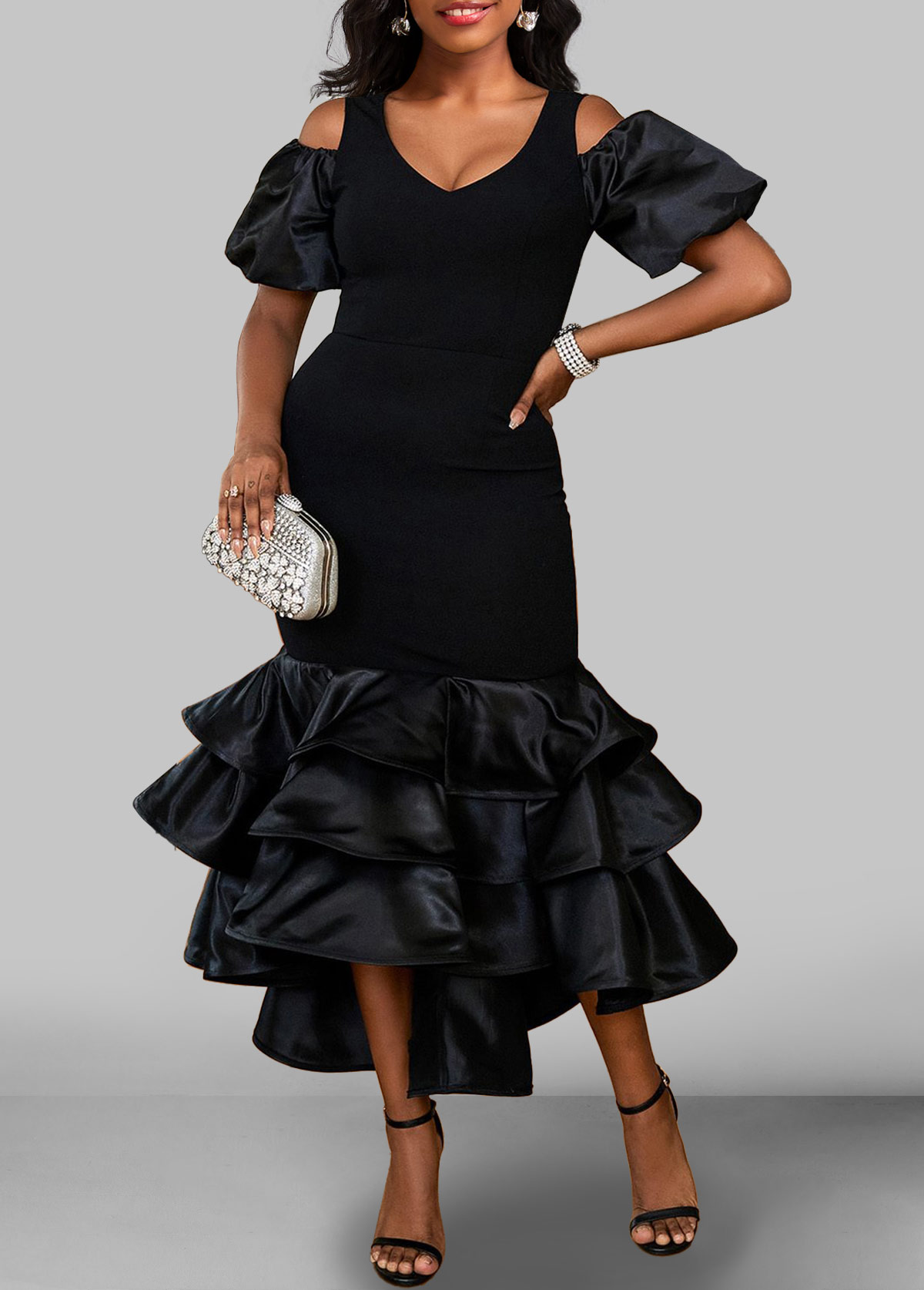 Black High Low Scalloped Hem Bodycon Dress