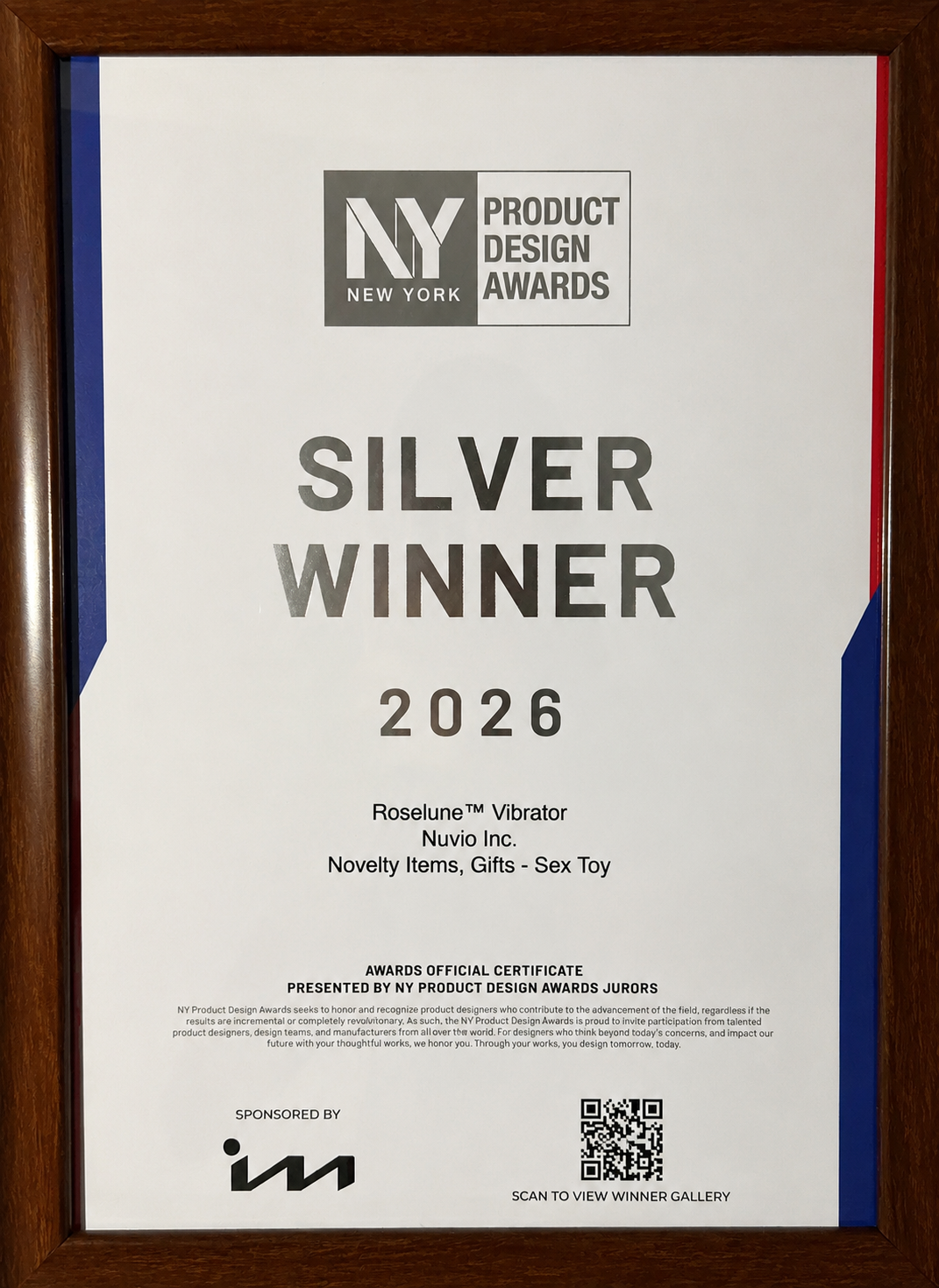 Roselune Award Certificate