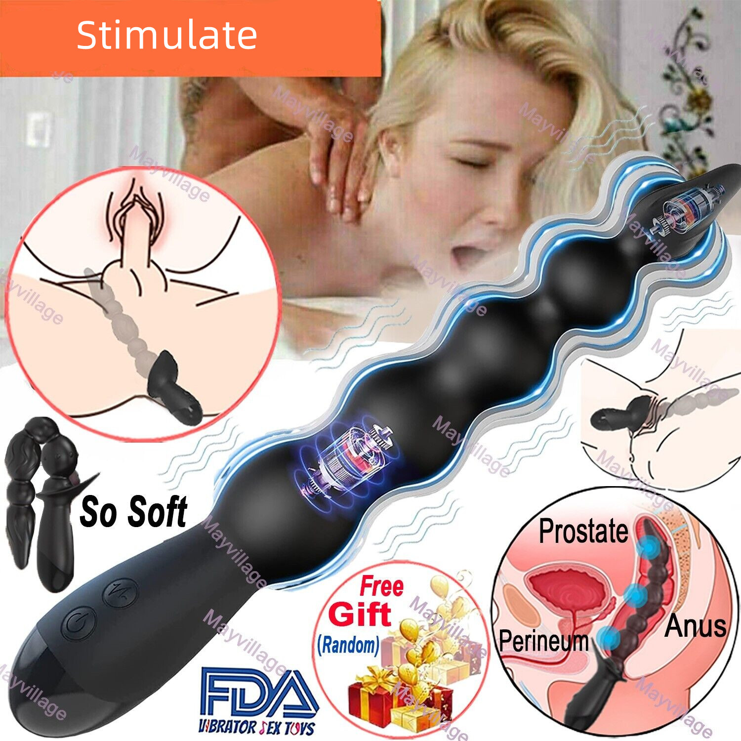 💥black devil-Graduated Design Anal Beads Vibrator