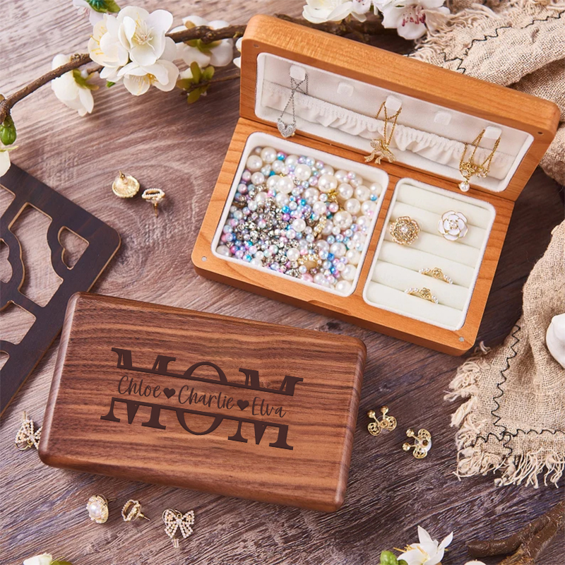 Happy Mother's Day💝Jewelry Organizer-Personalized Travel Case for Women, Bridesmaid Gift, Wooden Jewelry Organizer