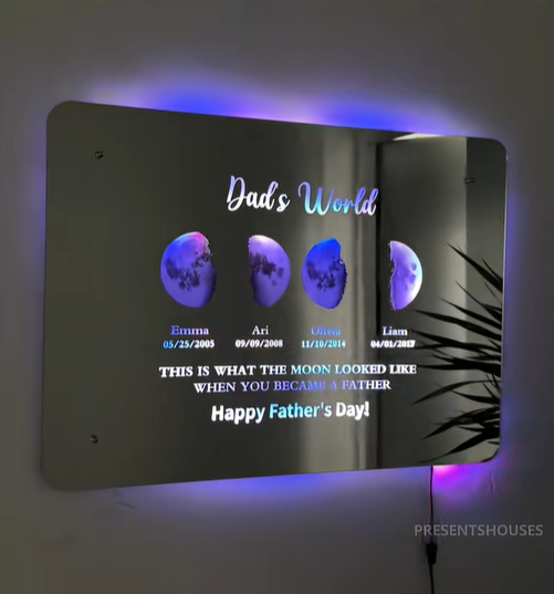 Mother's/Father's Day馃寛Custom Led Mirror Light Frame with text and date馃寲mom's/dad's universe馃寯