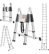 DEZEX Una escalera telescópica de marco, escalera de extensión ligera de aluminio de 16.4 pies con barra estabilizadora...
