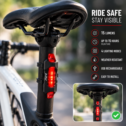 P2R PBL01 Rechargeable Bike Rear Safety Light – 4 Modes, 15 Lumens