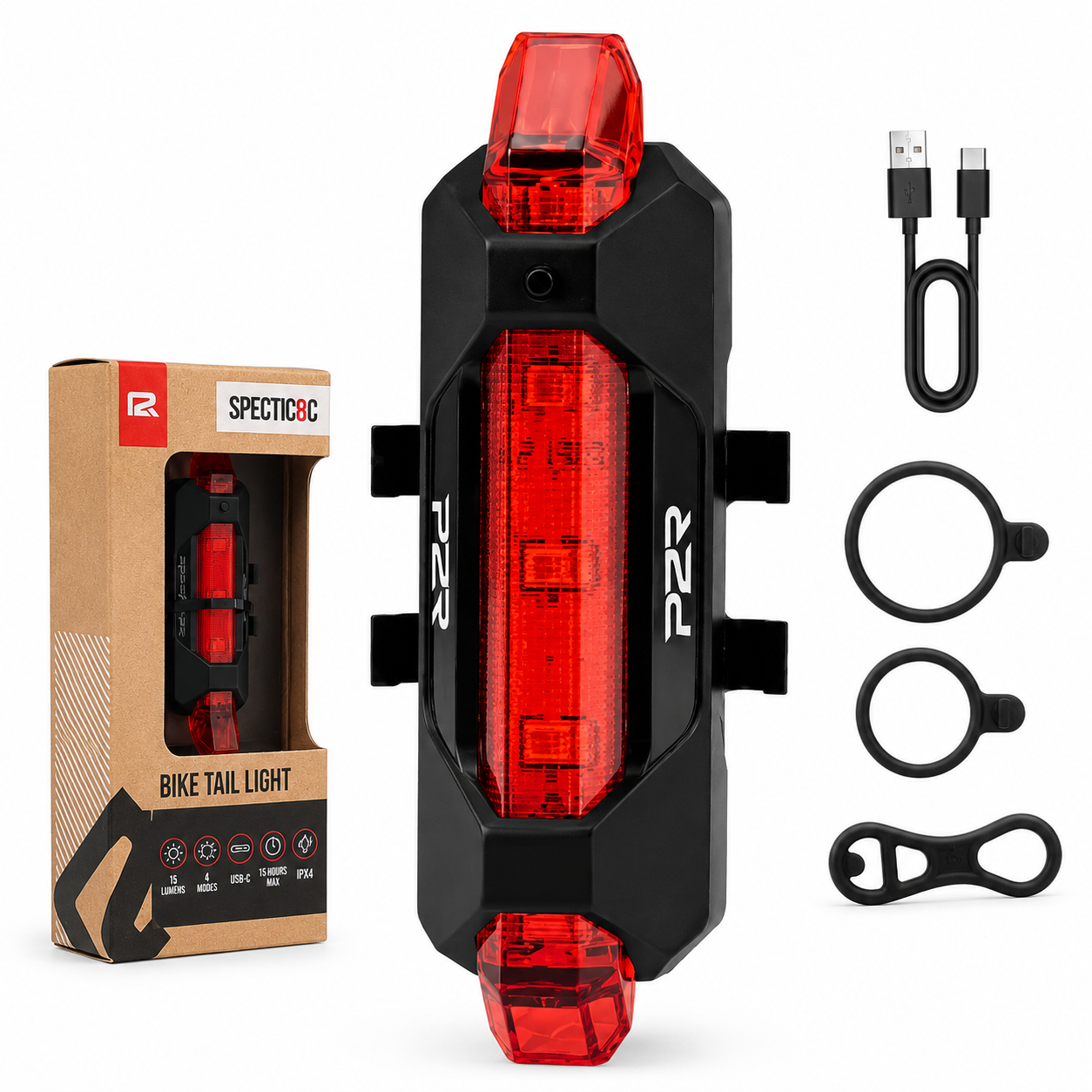 P2R PBL01 Rechargeable Bike Rear Safety Light – 4 Modes, 15 Lumens