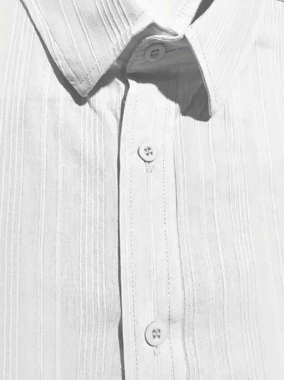 Men's casual cotton striped jacquard beach short-sleeve shirt