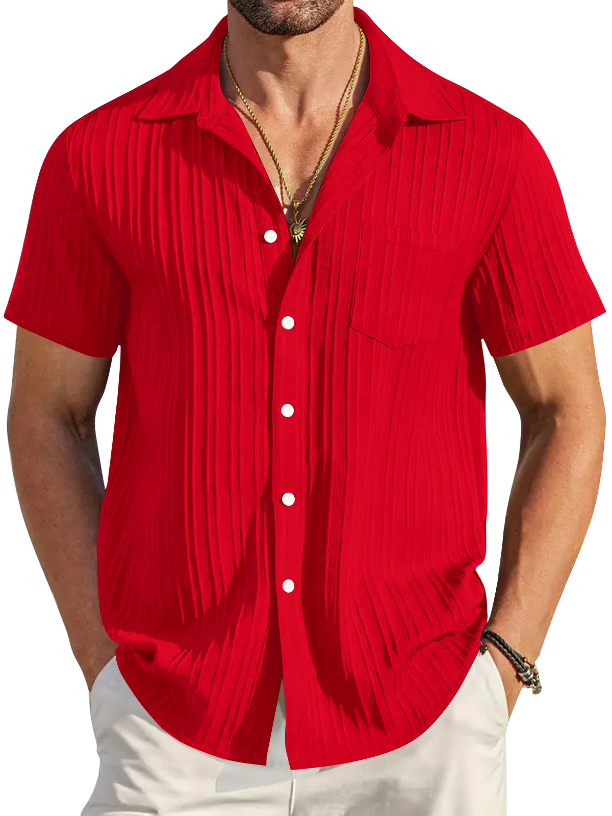Summer Fashion Striped Color-Block Business Slim-Fit Casual Short-Sleeved Shirt