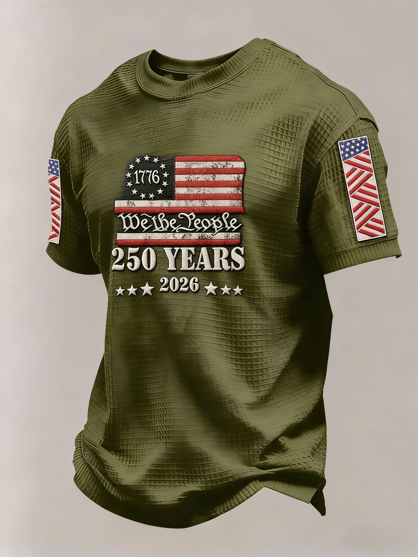 🎖️Men’s America 250th Anniversary Graphic Waffle Knit Short Sleeve Crewneck T-Shirt