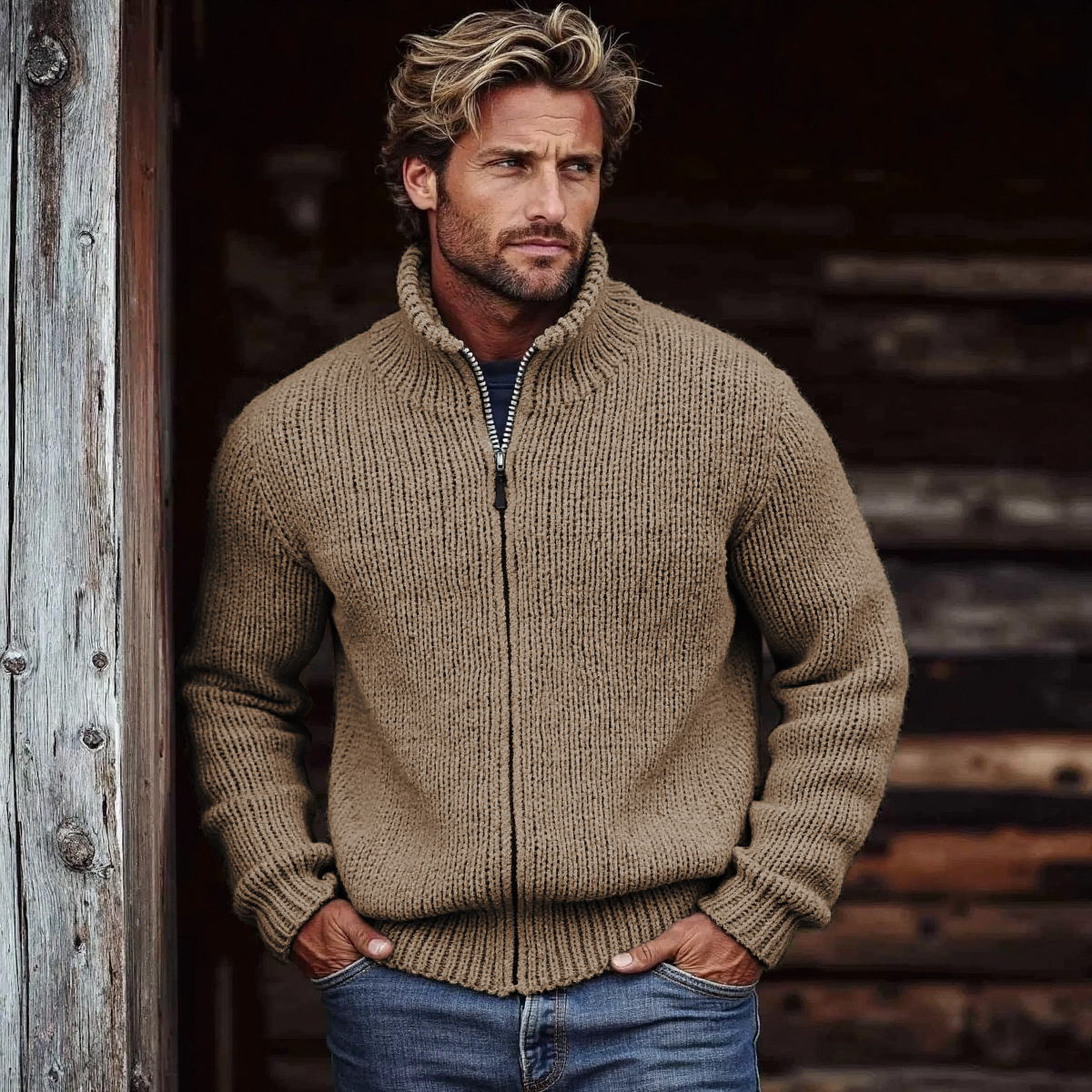 Men's Vintage Solid Color Turtleneck Sweater