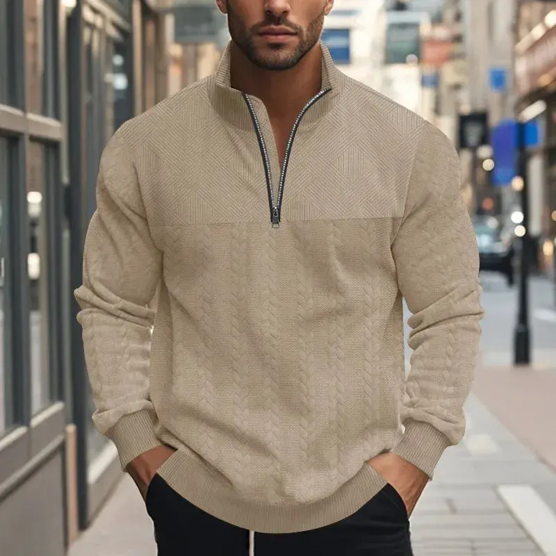 Men's Jacquard Sweatshirt Pullover Hoodie Sweatshirt Quarter Zip Sweatshirt