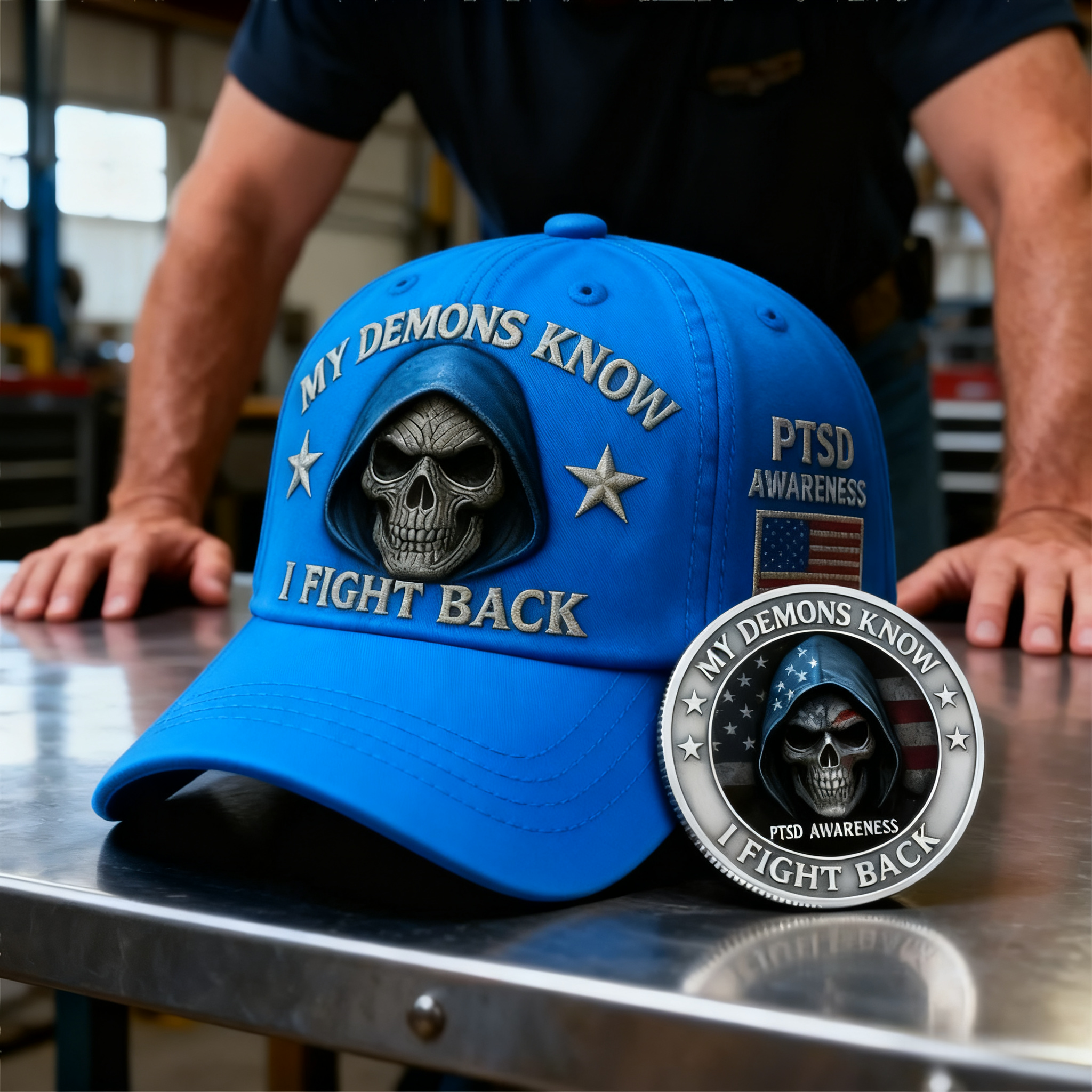 🏅Veteran's Day 50% OFF - 💀 “My Demons Know I Fight Back” PTSD Awareness Set 🇺🇸