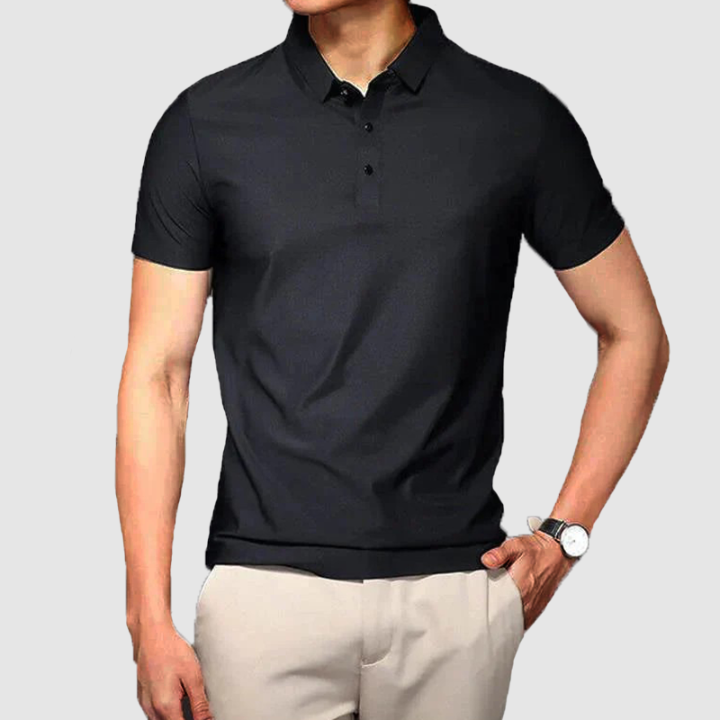 Men's summer ice silk without trace business lapel solid color simple t-shirt