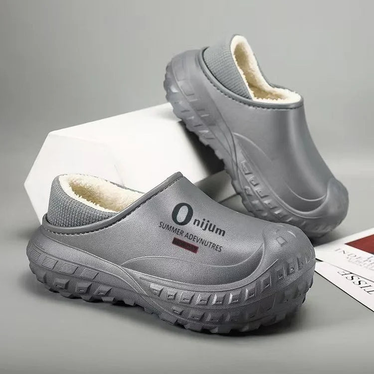 Men’s Plush Waterproof Fleece-Lined Indoor–Outdoor Winter Slippers