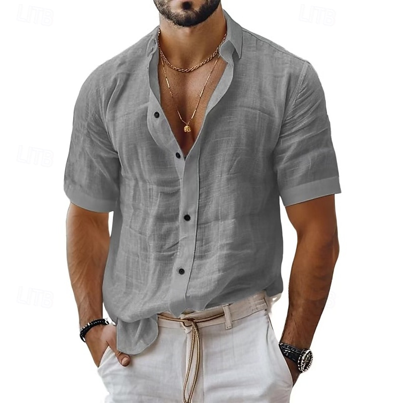 Men's Shirt Linen Shirt Casual Shirt Button Up Shirt Cotton Shirt Plain Vacation Street Black White Light Green Pink Short Sleeve Turndown Summer Clothing Apparel 2025 - $23.99 –P3
