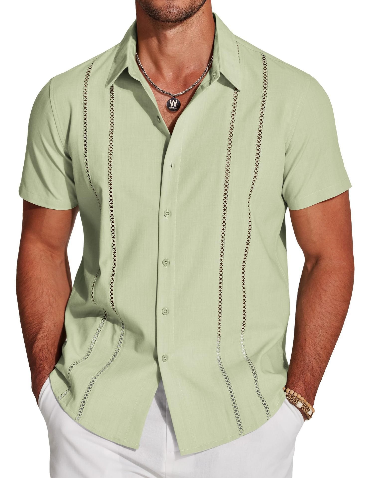 🔥Father's Day Deal: 49% OFF -Men's Cuba Guayabera Exquisite Hollow Embroidered Button Front Shirt