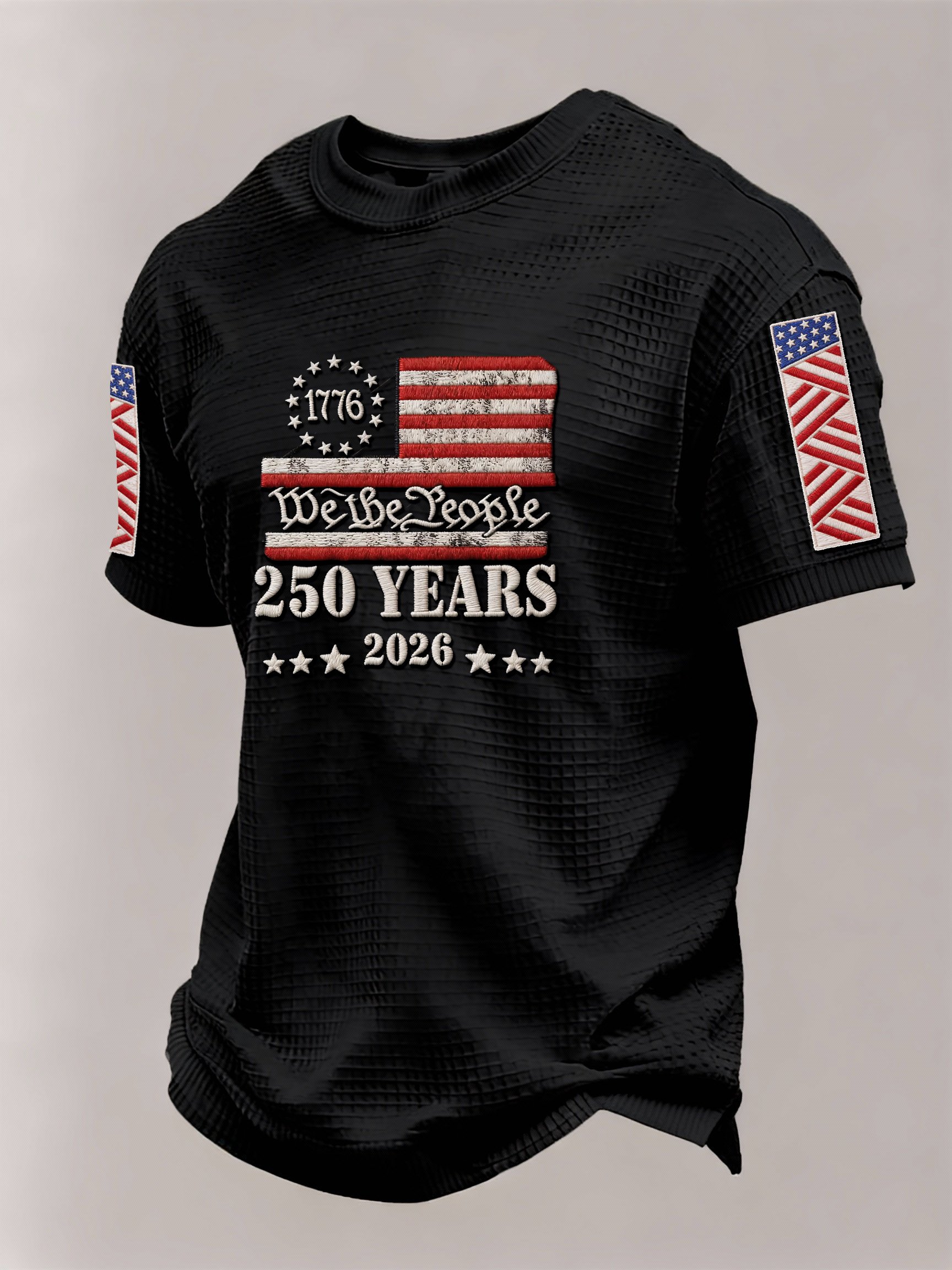 🎖️Men’s America 250th Anniversary Graphic Waffle Knit Short Sleeve Crewneck T-Shirt