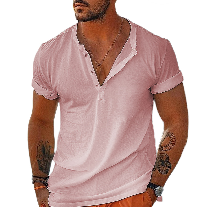 Men's Cotton Henley Vacation Short Sleeve T-Shirt