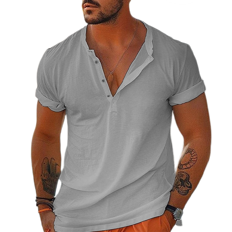 Men's Cotton Henley Vacation Short Sleeve T-Shirt