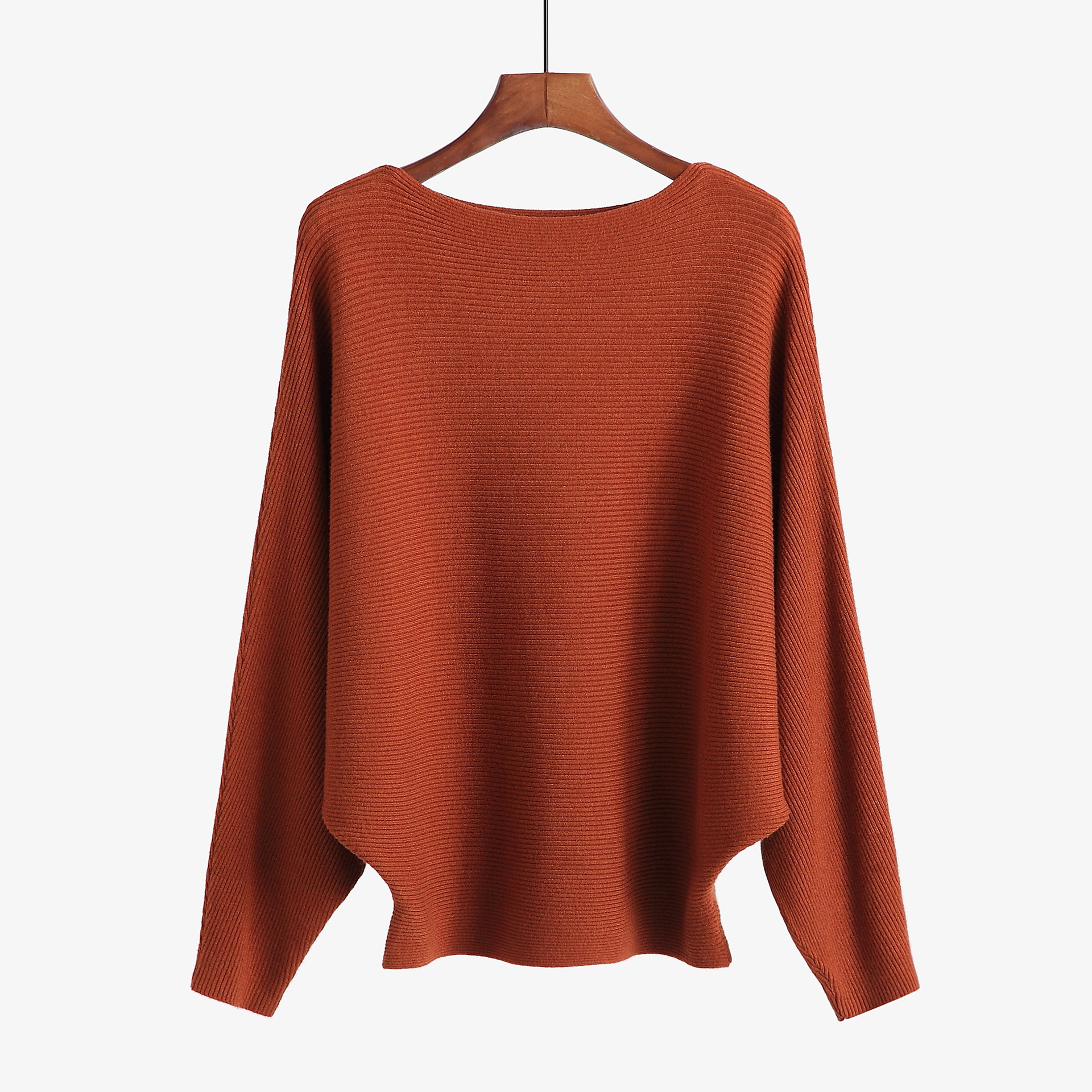 Women's Boat Neck Bat Sleeve Knitted Sweater