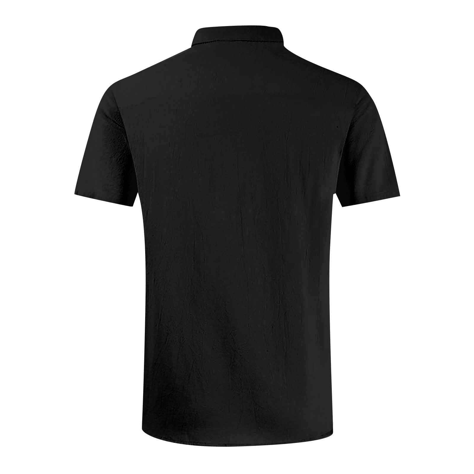 Men's casual vacation shirt double pocket cotton and linen short sleeve shirt