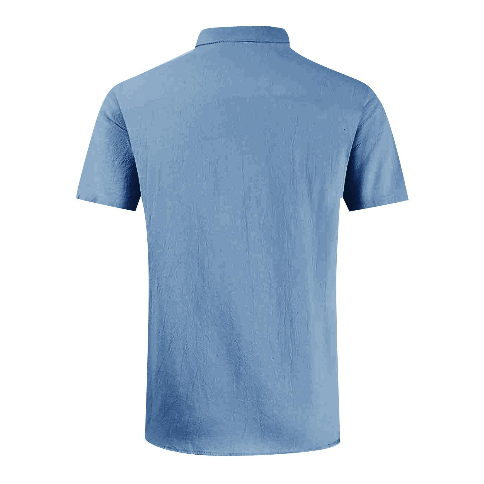 Men's casual vacation shirt double pocket cotton and linen short sleeve shirt